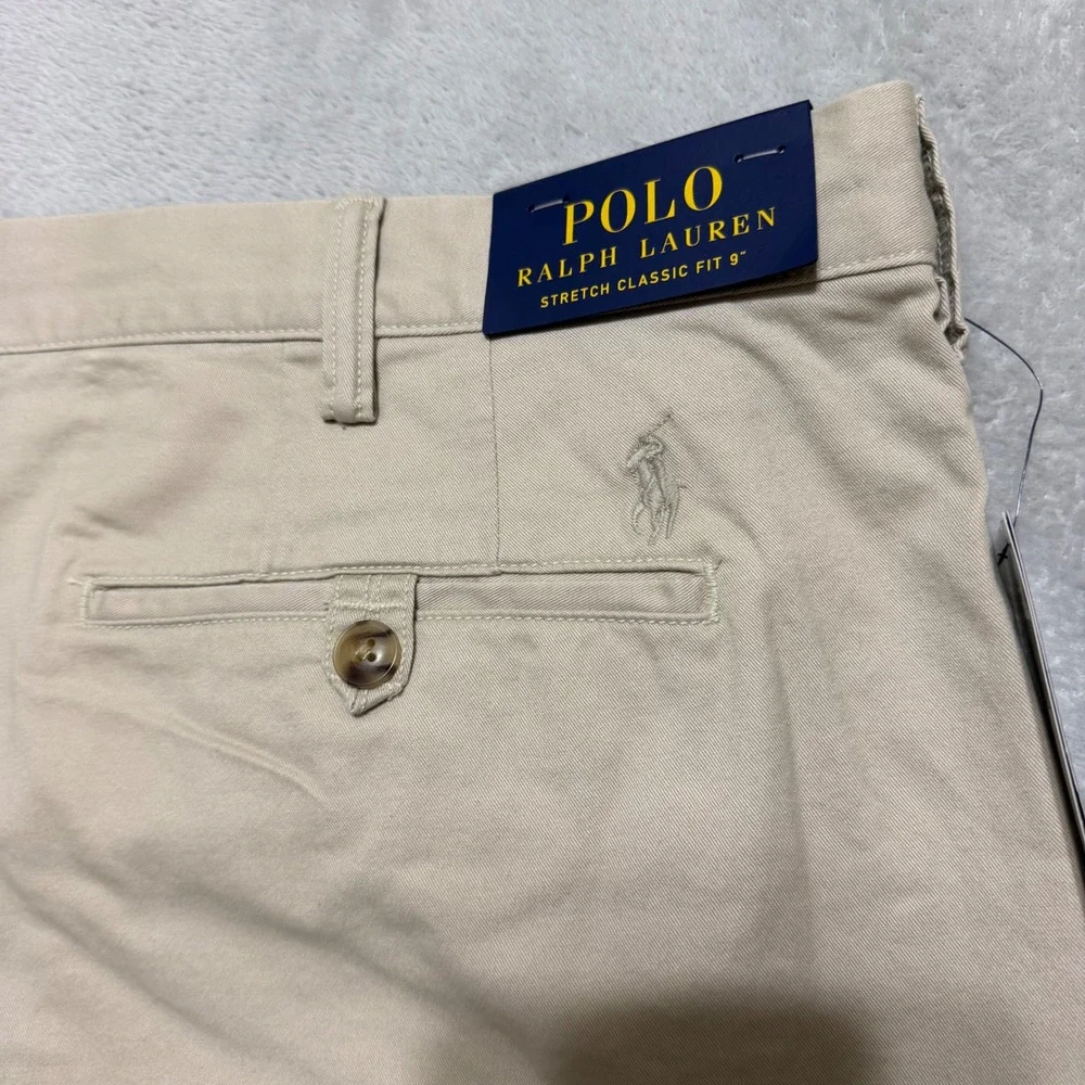 Polo Ralph Lauren Shorts Mens 42 Beige Stretch Classic Fit 9 Inch Chino Khaki